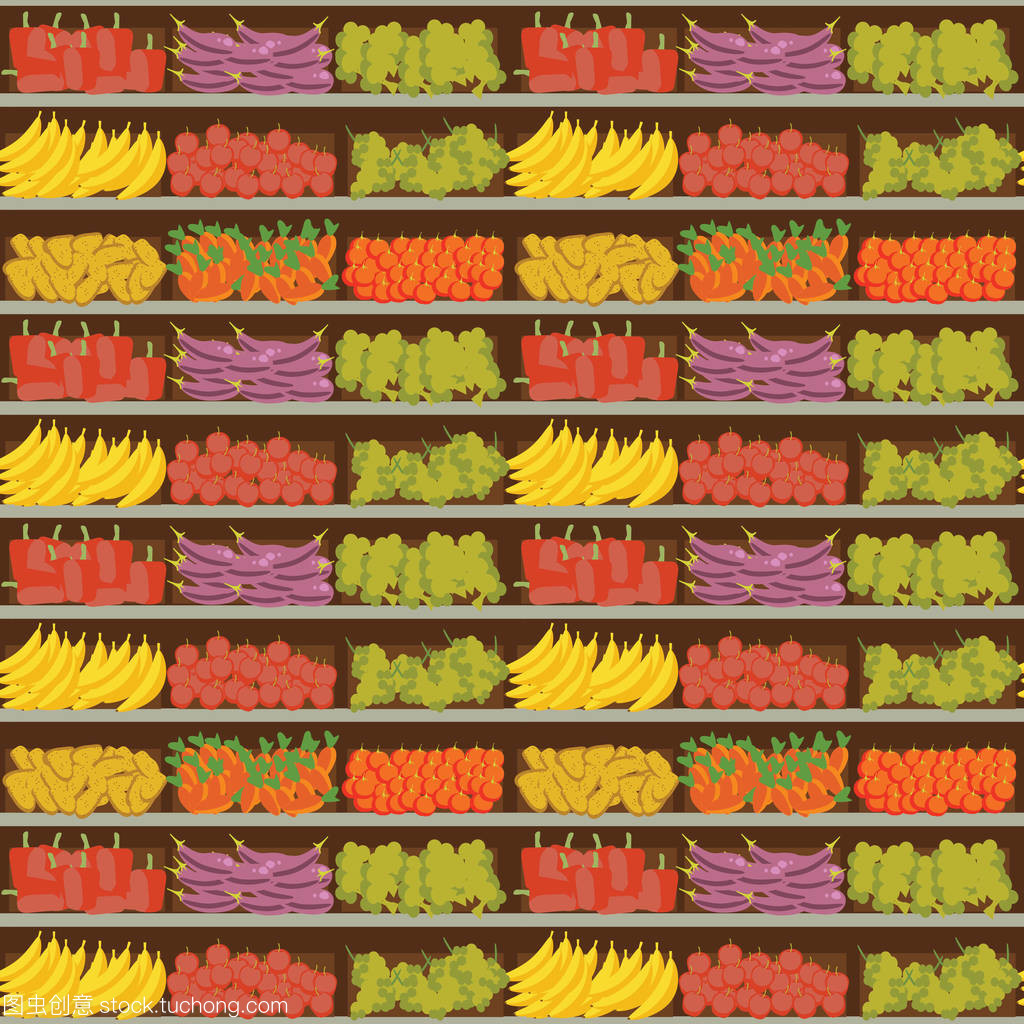 水果和蔬菜貨架和新鮮健康的食物,在超市,選擇大的有機(jī)產(chǎn)品的銷售在食品商店內(nèi)部,商店矢量圖